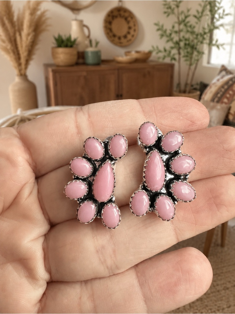 Pink Conch Half Cluster Earrings Sterling Silver 💖